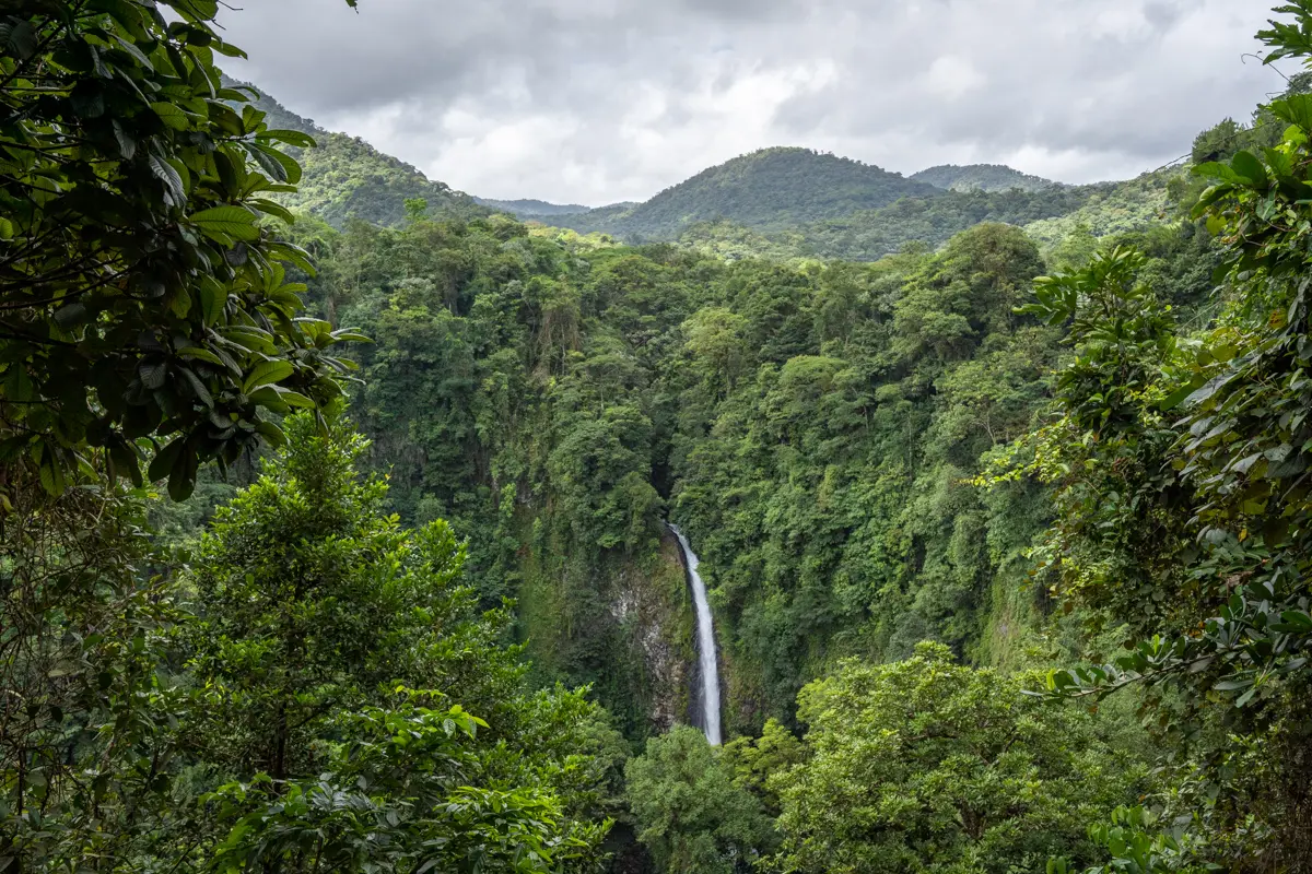 La Fortuna Waterfall viewed from the base of the descent, Costa Rica