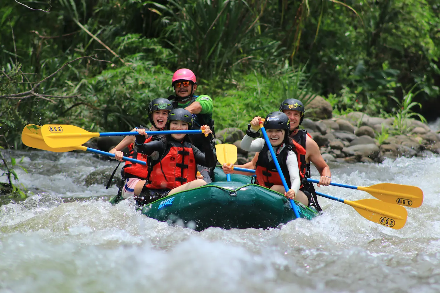 Whitewater rafting on Class II-III rapids of the Balsa River, La Fortuna