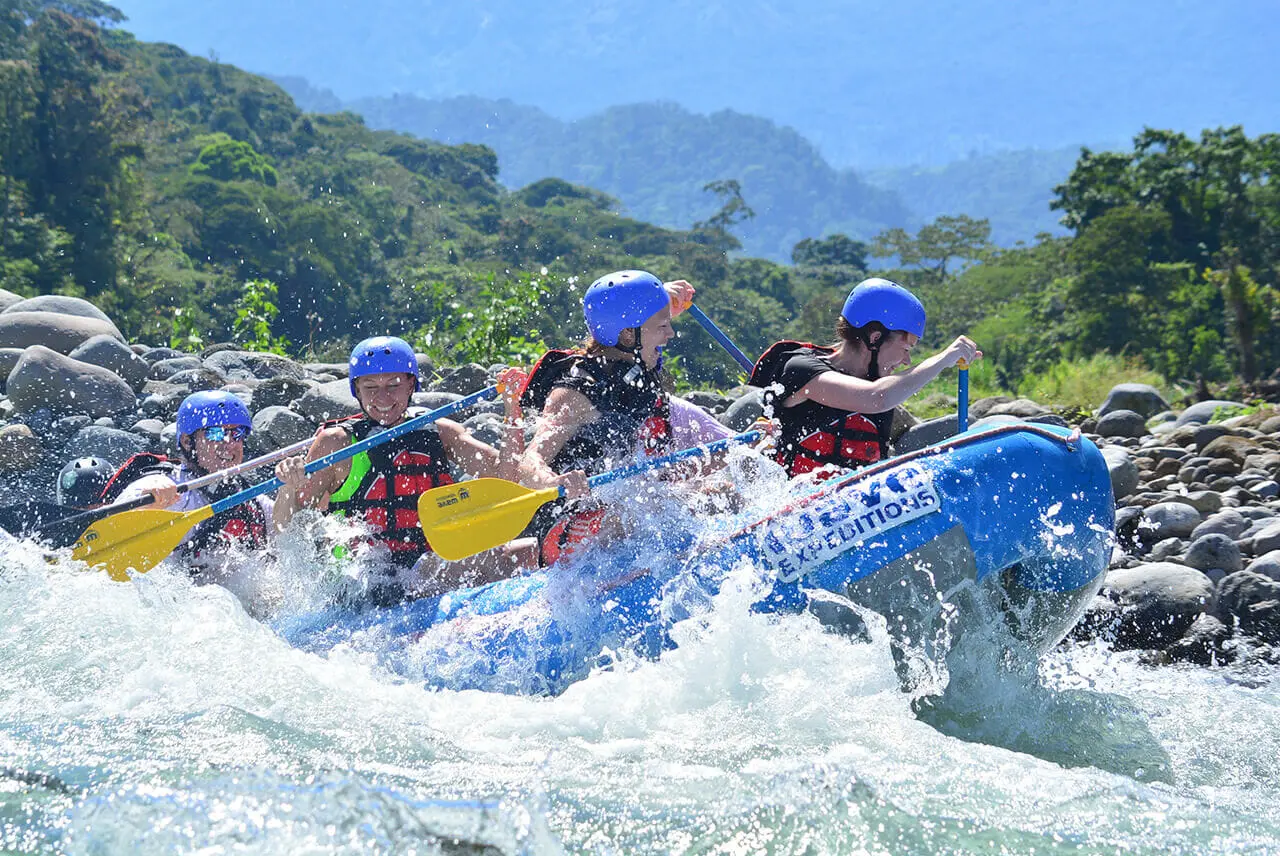 White water rafting on Class II-III rapids of the Balsa River in La Fortuna